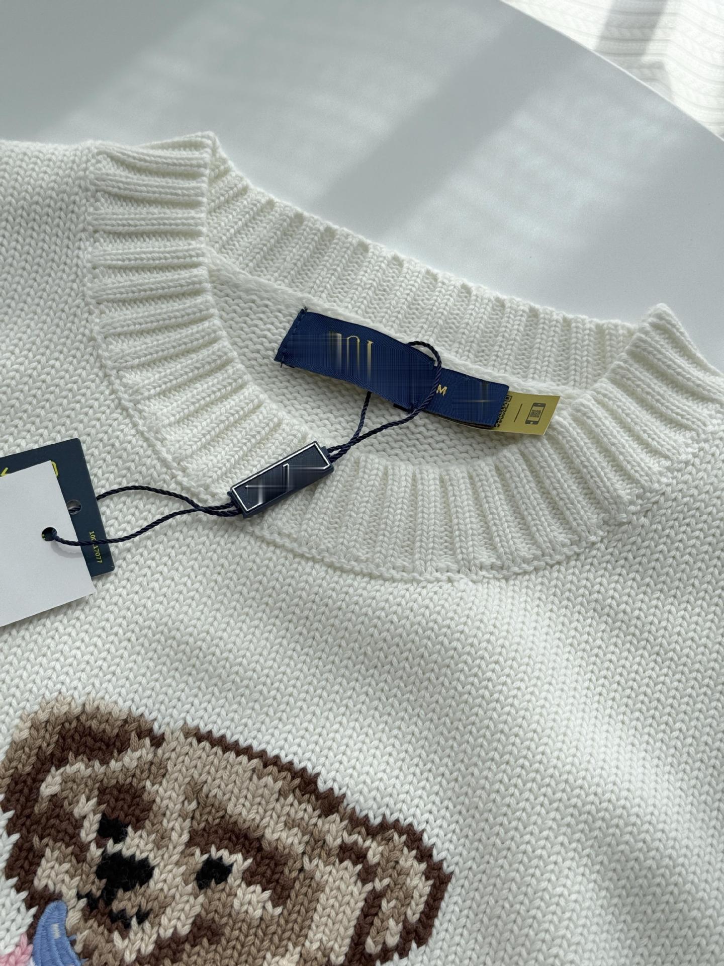 RL/スキャン可能なクマ重工業刺繍 2025 秋冬ピュアコットン漫画ラウンドネックニットセーターレディースカジュアル