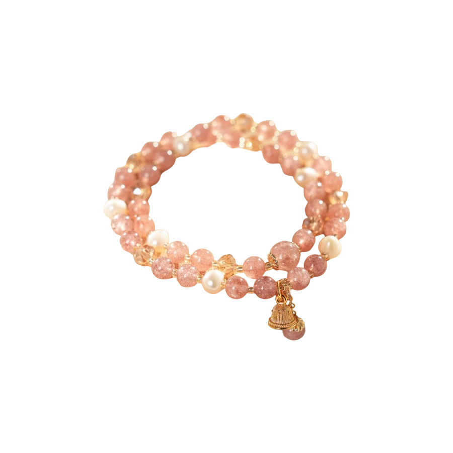 Pulsera de perlas de agua dulce con cristales artificiales de fresa, nueva pulsera de cuentas dulce y versátil de estilo chino, sensación de lujo ligero y de alta gama, joyería para mujer.