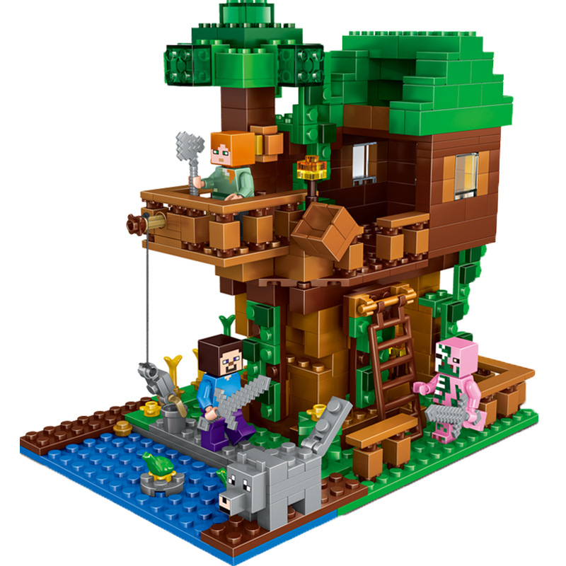 クロスボーダーのエビの皮の子供の世界の積み木は人の子の機関の洞窟のモカの村の鉱山の男の子のおもちゃをつづり合わせます。