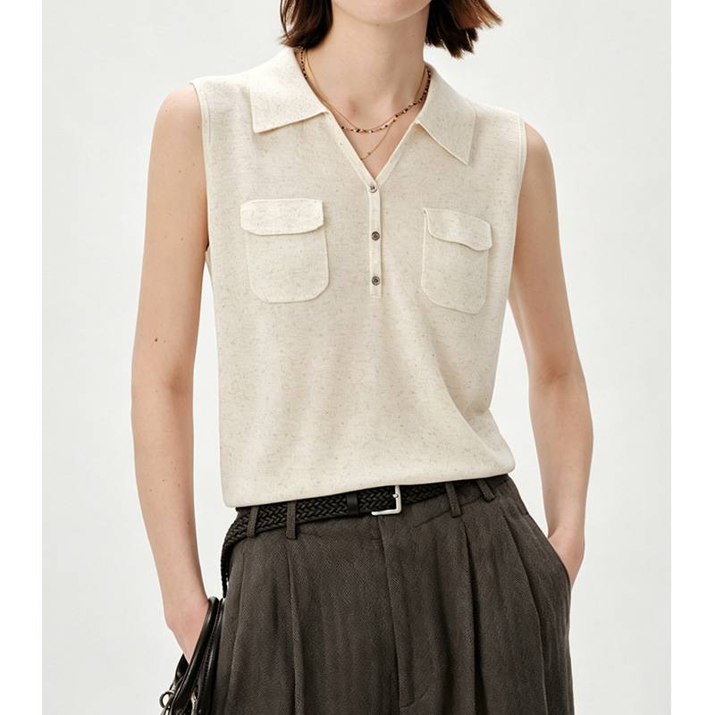 【Mm Order】Old Money Style Sleeveless Lapel Vest Elegant Slim Fit Knitted Tank Top Summer Women's Top