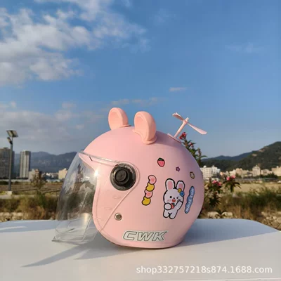 Motosiklet kaskı (dəbilqə) Helmet Autumn and Winter Battery - pink-bunny-high-definition-long-mirror-pink-bear-ears-pink-windmill-suitable-for-small-helmets-aged-1-5-years-old