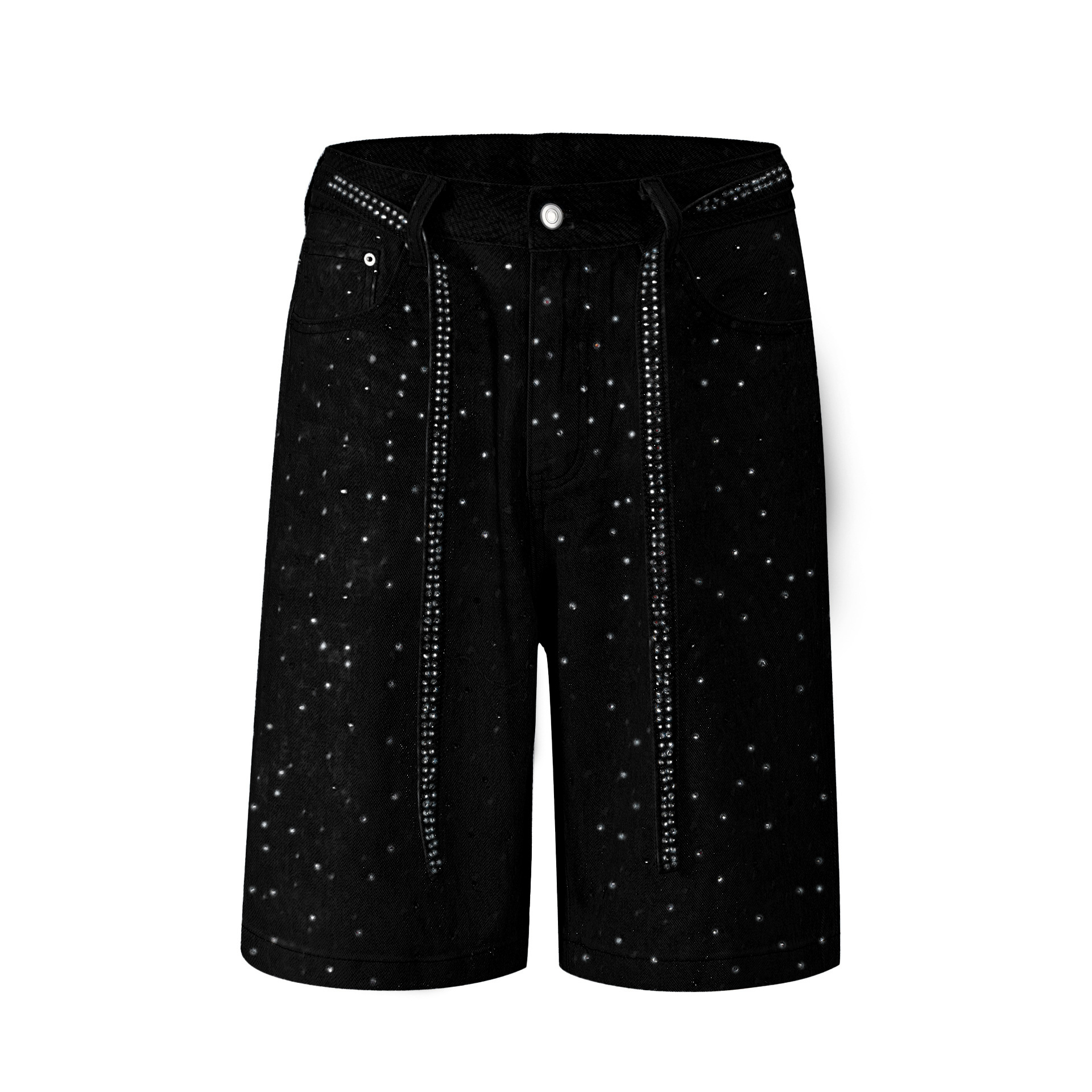 Spring Summer New Women's Loose Fit Denim 5 Pocket Pants Diamond Embellished Belt Spot Pattern Model By D8739_voghion.com