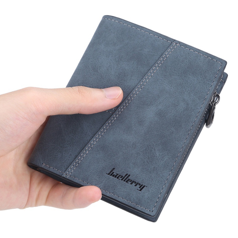 Cross-Border Wallet Men's High-End Men's Short Frosted Retro Multi-Card Slot Zipper Coin Bag Wallet Wallet