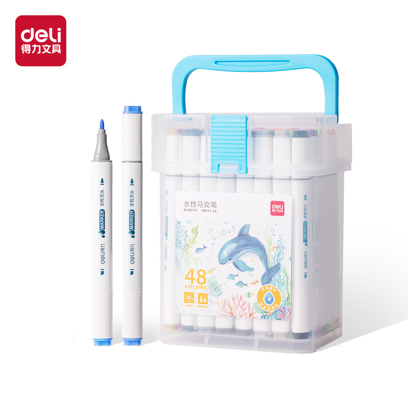 Marcador de doble cabezal a base de agua con barra triangular Deli HM199 Pincel difuso pintado a mano para niños Marcador de graffiti