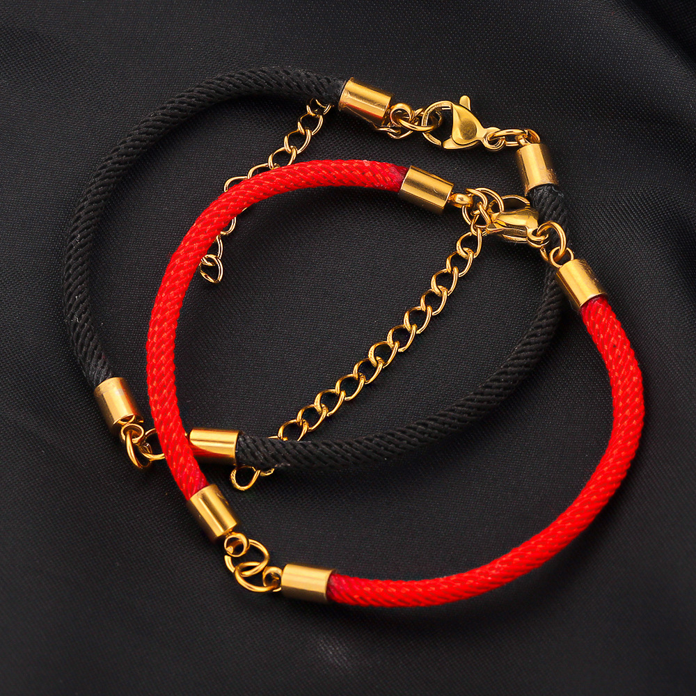 Acero inoxidable negro rojo trenzado cuerda conector pulsera tejida DIY joyería que hace suministros al por mayor