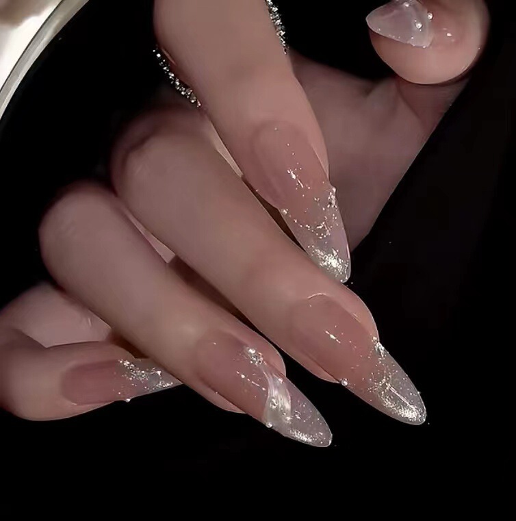 【Galaxy Ribbon】New Style Pure Handmade Wearable Nails in Nude Color, French Style, High-End, Brightening, Cat-Eye Effect, Wearable Nail Pieces 【Galaxy Ribbon】New Style Pure Handmade Wearable Nails in Nude Color, French Style, High-End, Brightening, Cat-Eye Effect, Wearable Nail Pieces