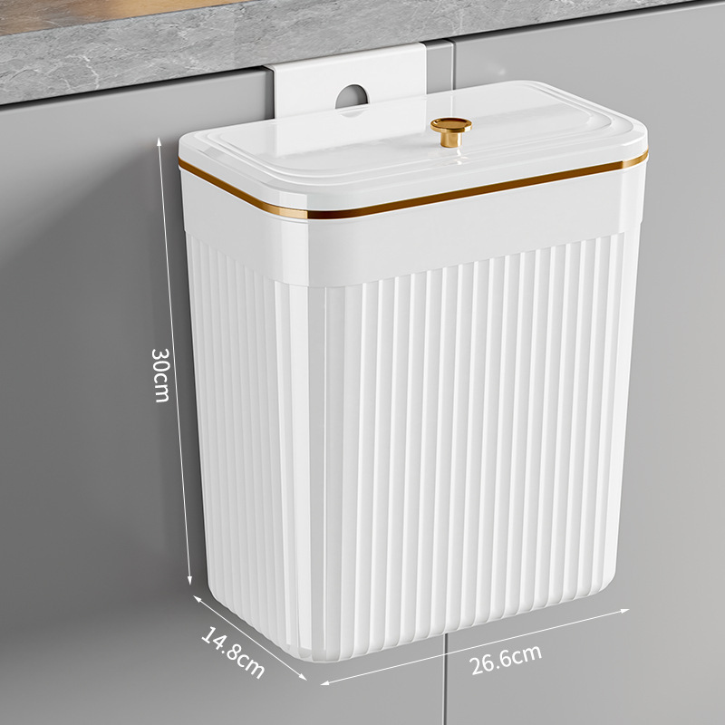 家用塑料翻盖挂壁垃圾桶厨房浴室卫生间夹缝挂壁收纳压圈 垃圾桶|undefined