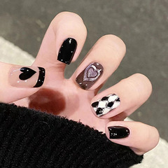 Sweet and Cool Spice Girl Style Wearable Nail Sheets with Heart Rhombus Pattern Short Removable Student Beauty Nail Stickers Wholesale
