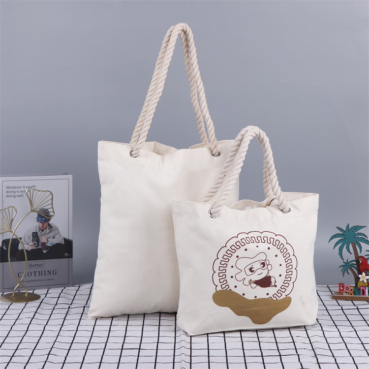 商场购物单肩包制作 彩印广告卡通帆布包 空白手提帆布袋加印logo