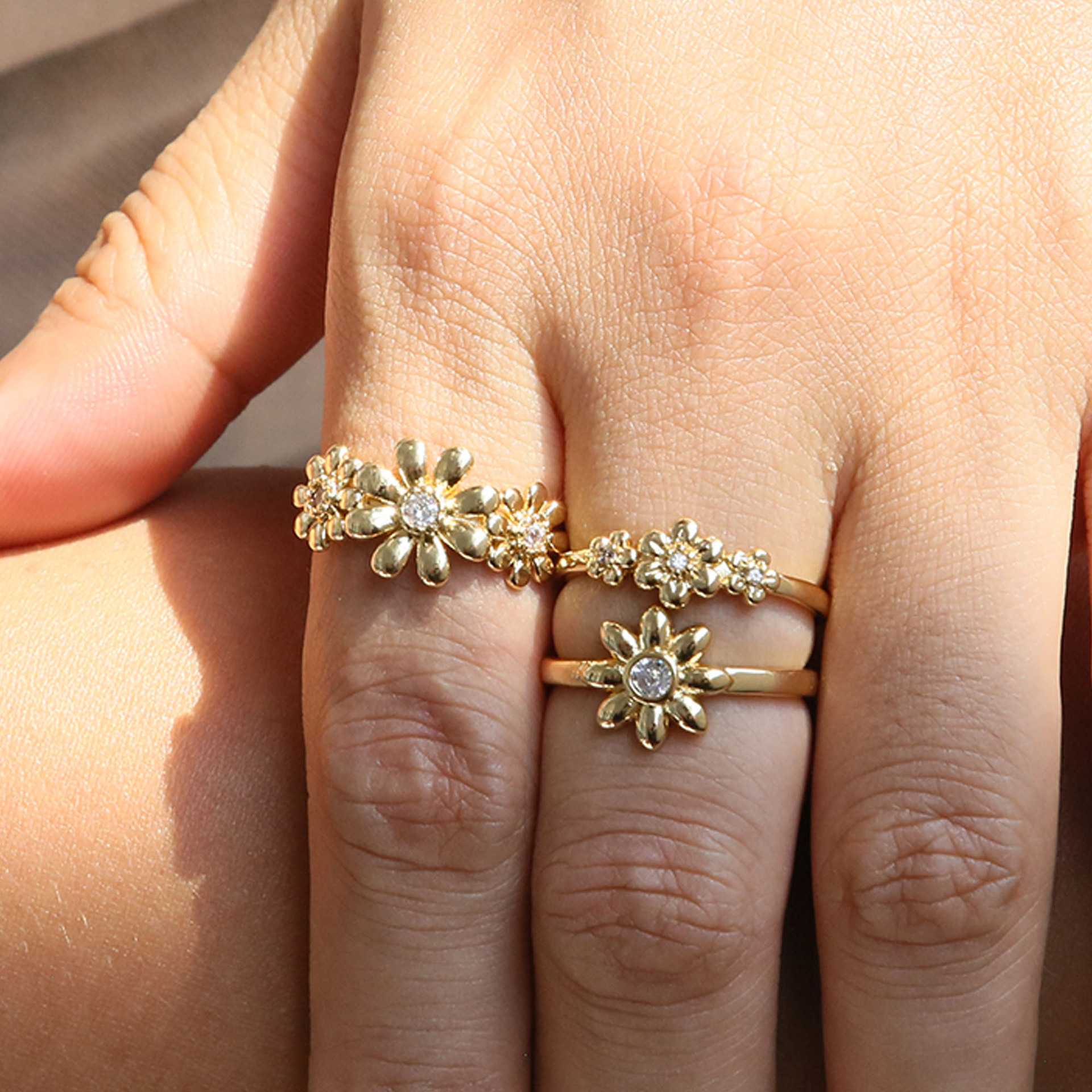 Flower, Daisy Pattern Women's Gender Brass Plating Flower Daisy Open Rings