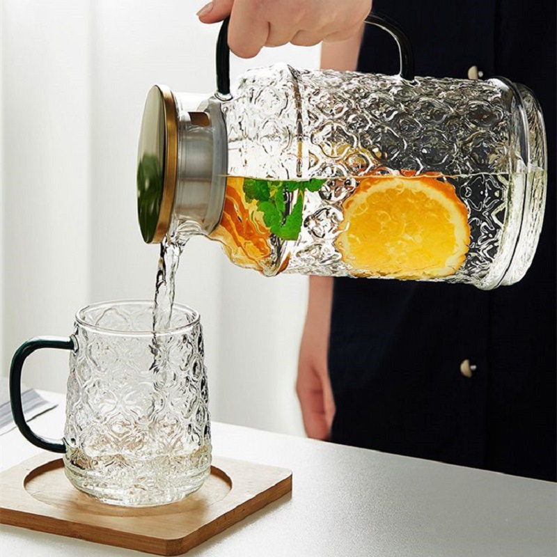 Begonia flor hervidor de vidrio botella de agua fría de alto aspecto hogar jugo olla refrigerador botella de agua fría traje de gran capacidad con taza