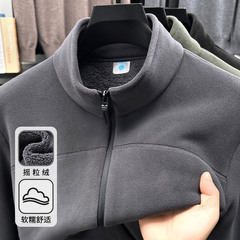 男摇粒绒外套2025秋冬开衫上衣休闲百搭立领夹克秋冬加绒保暖卫衣