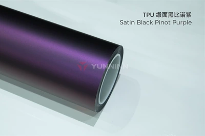 Auto Color Change Film matte finish car wrap, satin - tpu-satin-black-and-bino-purple-15215m