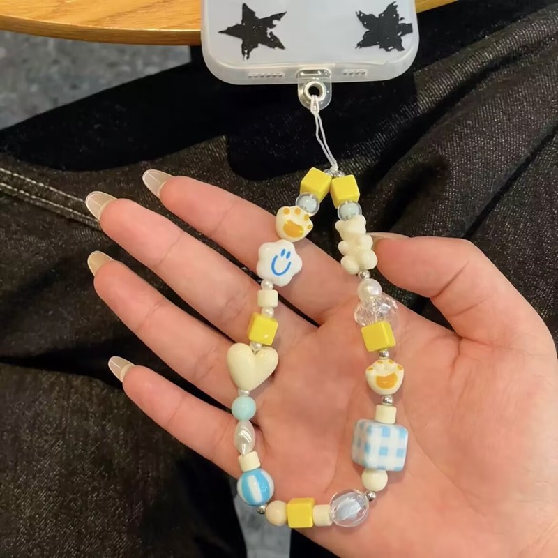 ins 漫画手作りビーズ携帯電話ケースぶら下げチェーンキーホルダー DIY ブレスレットカメラ ccd バックパックぶら下げ紛失防止|undefined