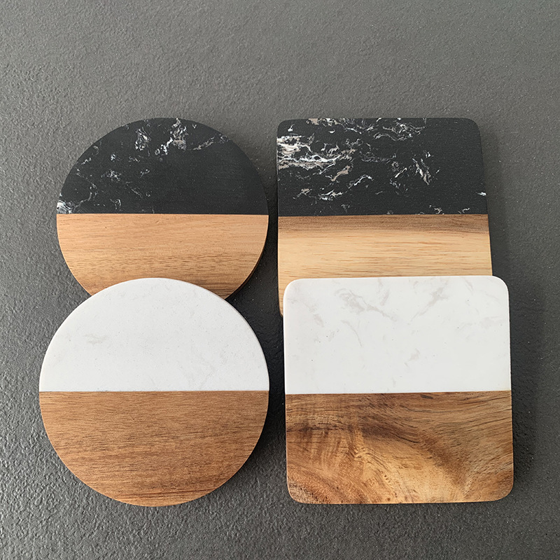De mármol montaña de empalme de madera de acacia Ronda Plaza de café placemat té posavasos fábrica multi-forma multi-color fuente