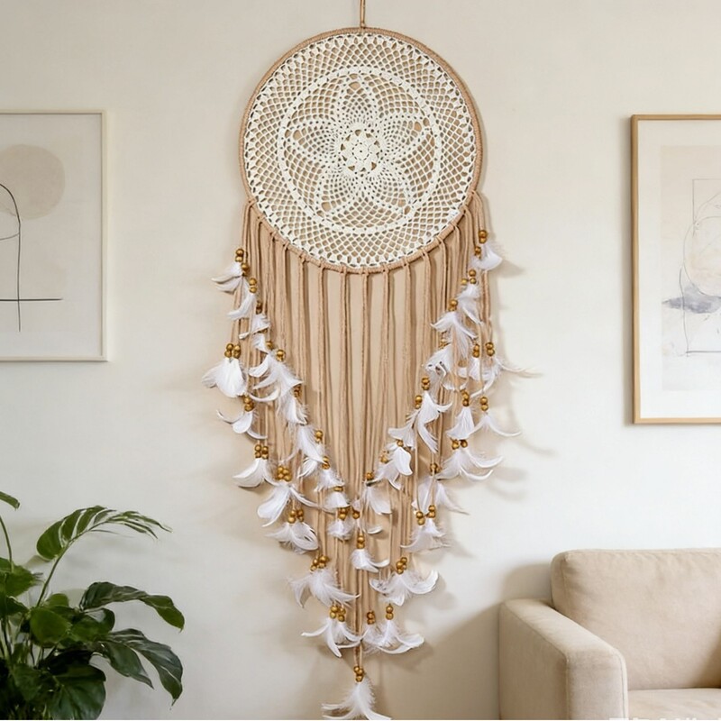 Nordic-style large handmade dreamcatcher pendant, colorful feather wall decoration, indoor entrance wall hanging ornament