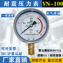 YN100防震壓力表 0-1.6/2.5/40/60/100mpa耐震抗震充油壓力表上海
