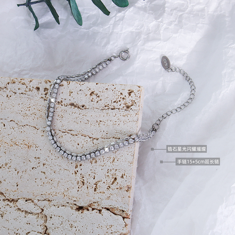 Diseño de nicho ins estilo completo diamante circón doble capa titanio acero pulsera transfronteriza caliente venta mano joyería fábrica entrega E261