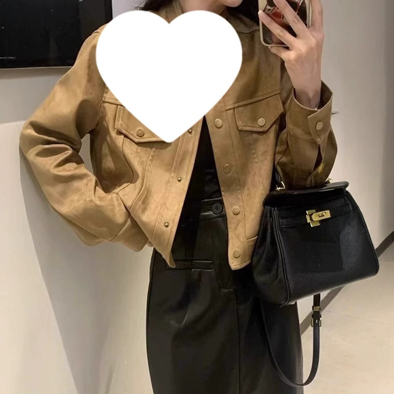 2026 Spring and Autumn New Style Small Fragrance Maillard Style Leather Jacket for Women, Early Autumn Short Suede Coat for Petite Women