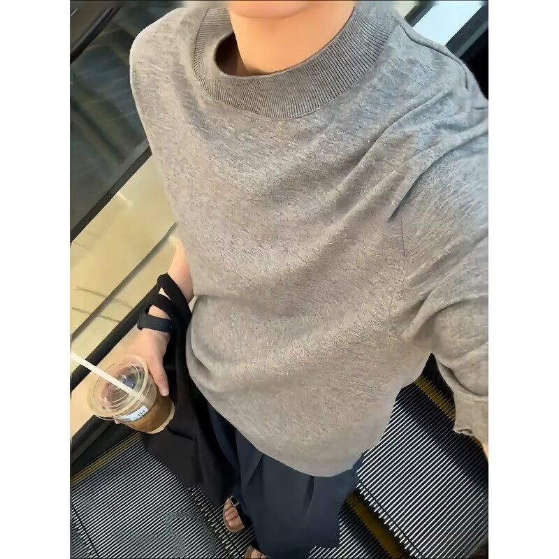 Trendy roll-neck short-sleeve T-shirt for men in summer, casual sports versatile solid color round-neck American-style knit top