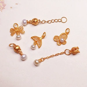 Natural Pearl Fishtail Accessories s925 Silver Gold Plated Bracelet Necklace String Ornament diy Handmade Bead Semi-finished Products