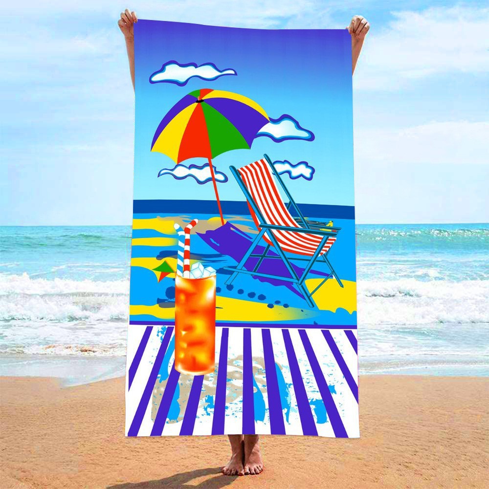 En stock, nueva toalla de baño de playa de microfibra transfronteriza, toalla estampada, toalla de baño absorbente de vacaciones de natación en la playa