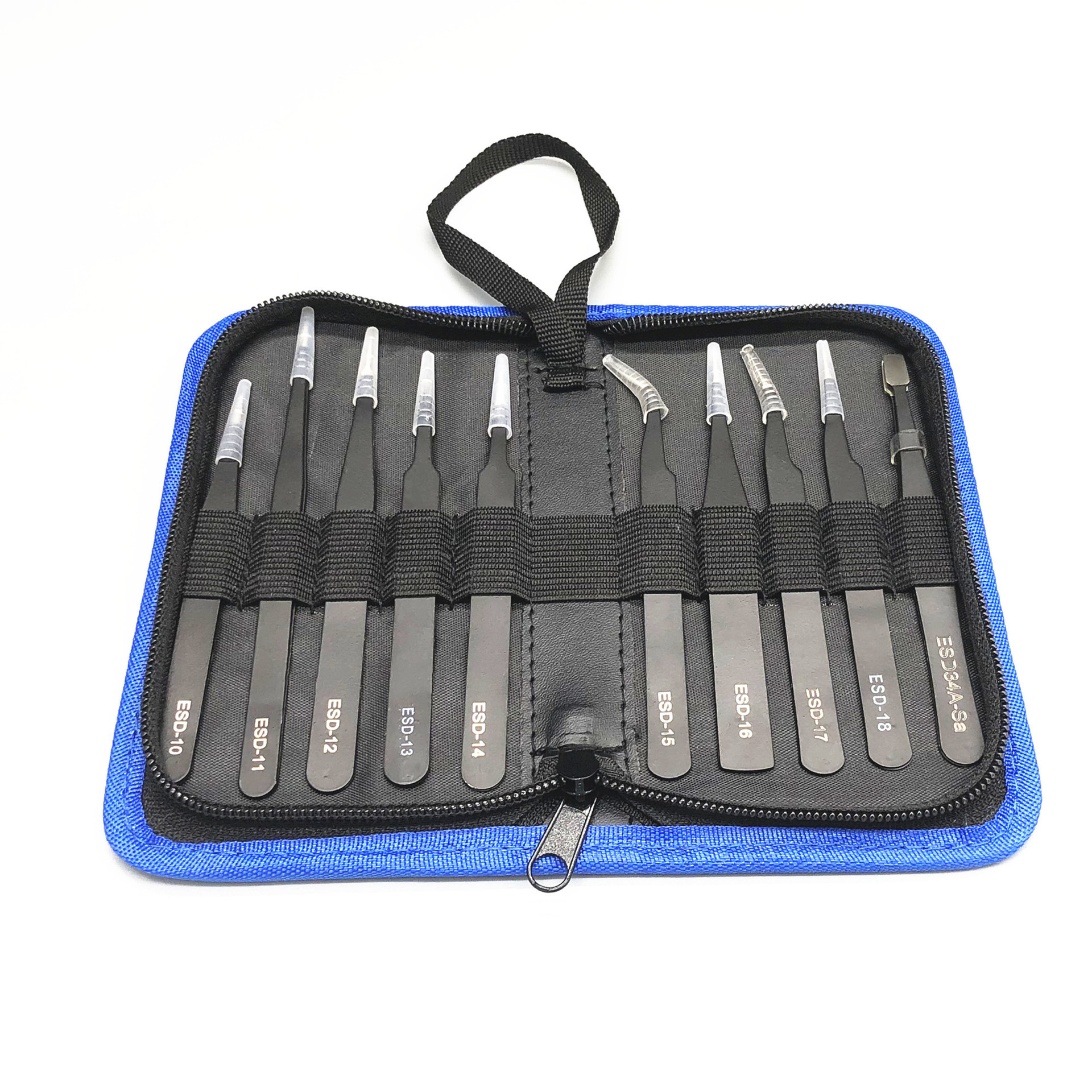 帆布袋皮套防静电精密不锈钢镊子套装黑色尖头1.5mm眉夹嫁接维修