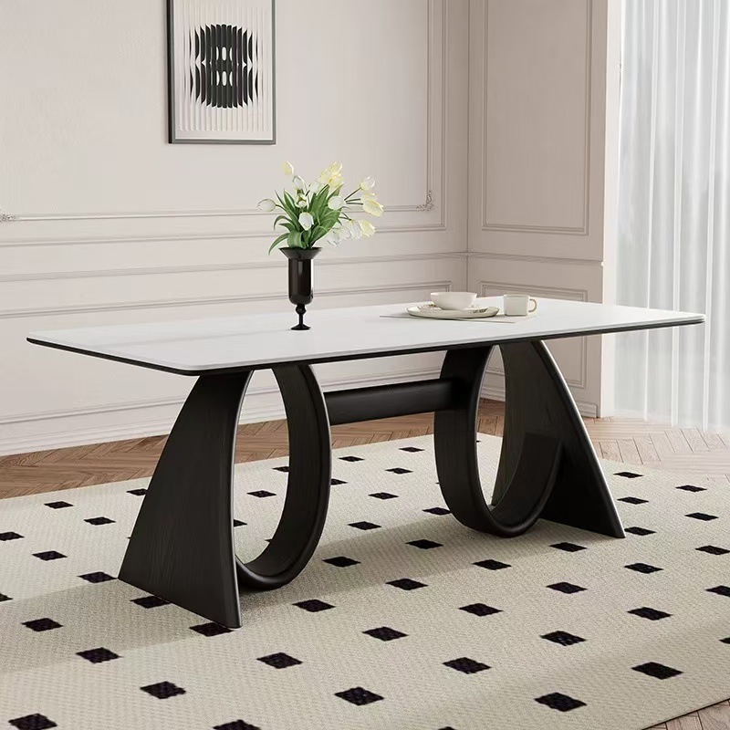 Mesa de comedor de madera maciza retrógrada francesa moderna simple tabla de roca americana nórdica mesa de tabla de roca doméstica pequeña casa