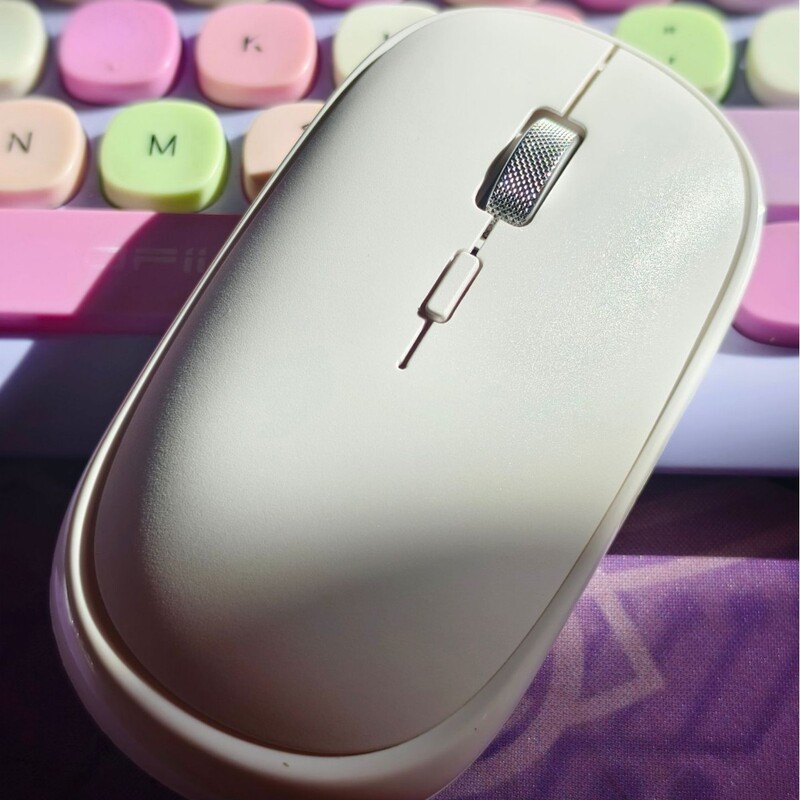 Mouse Suitable for Girls, Bluetooth Wireless Dual-Mode Mouse, Silent Mouse, Thin Wireless Mouse with Metal Scroll Wheel