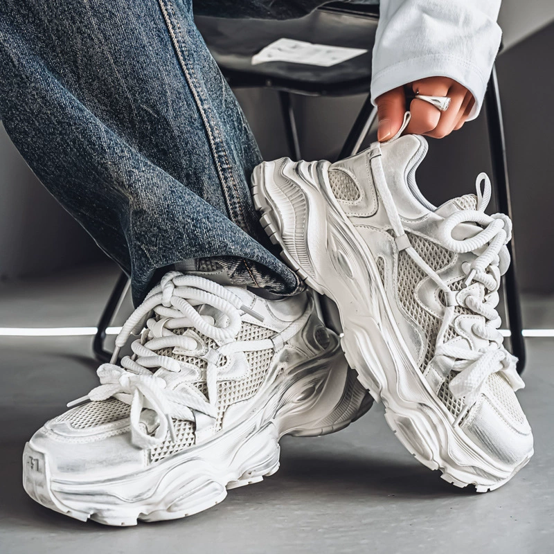 Весенне-летние персонализированные мужские туфли для папы на толстой подошве, увеличивающие рост, молодежные дышащие сетчатые кроссовки для путешествий, модная обувь