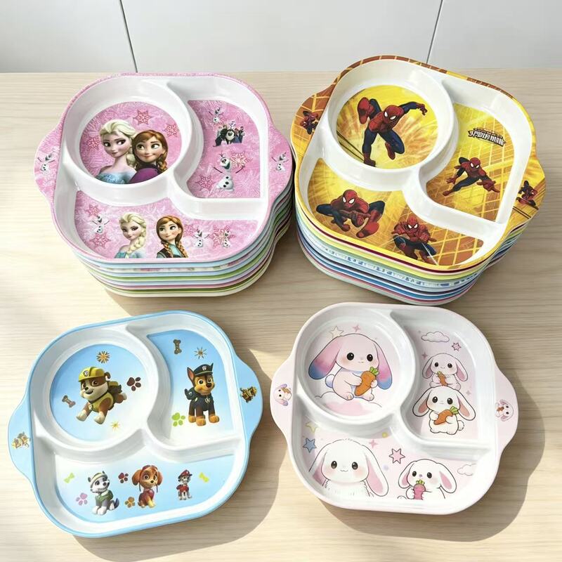 Cartoon children's divided school meal plate, new three-compartment home dining plate, creative cute bowl tableware set, rice bowl Cartoon children's divided school meal plate, new three-compartment home dining plate, creative cute bowl tableware set, rice bowl