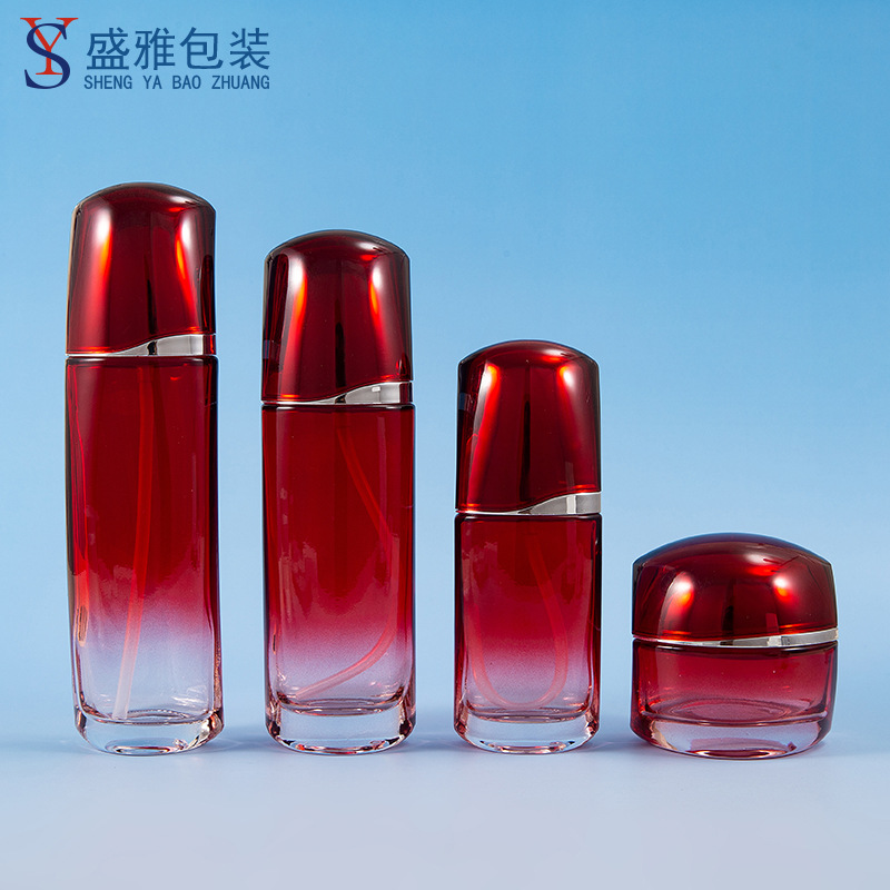 新款高档红腰子玻璃瓶姿生堂水乳日晚霜面霜玻璃分装套装护肤品瓶