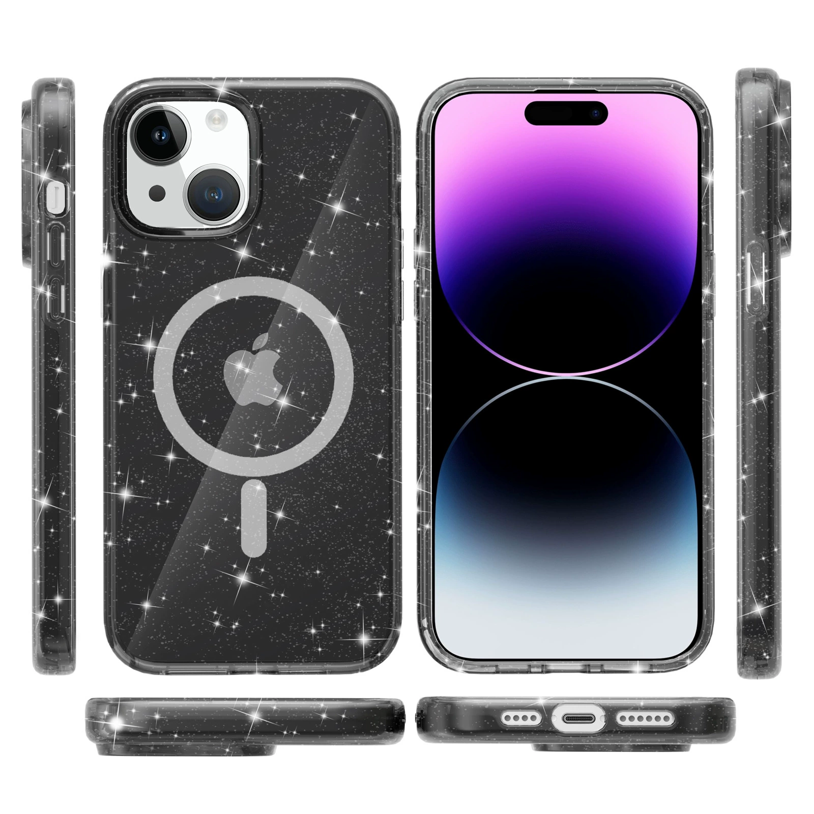 Чехол для телефона (Apple) iPhone 11–17 совместимый, прозрачный блеск, магнитный и защита от падения