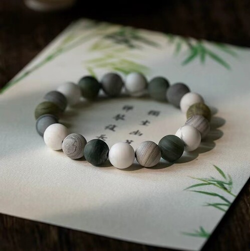 New Chinese style white turquoise bracelet with Buddhist beads for men and women, gray grained stone bracelet, hand-held accessories, same style dropshipping