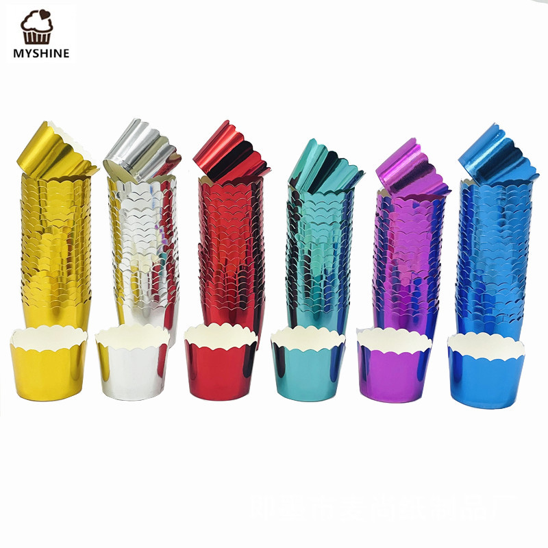 Festival del partido oro y plata medio de alta temperatura resistente a la máquina recta taza para hornear pastel taza de papel molde de pastel Ma fento 50