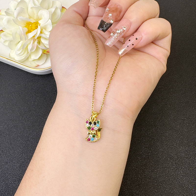 Vietnam Shajin estilo caliente personalidad moda lindo gato collar con microincrustaciones pendientes conjunto de joyería joyería transfronteriza europea y americana