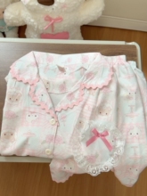 夏季冰丝睡衣女款天使小熊可爱花边翻领短袖夏天休闲居家服可外穿