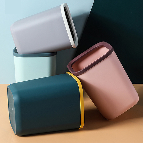 Round Striped Trash Can Plastic Ring Household Kitchen Trash Can Large Garbage Basket Trash Can Wholesale