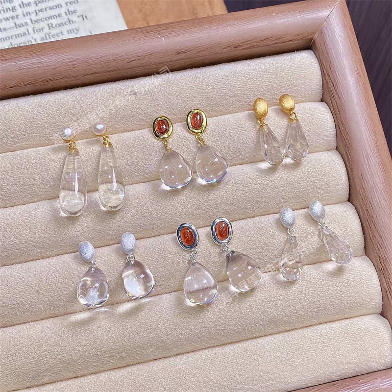 Wholesale Full-Body S925 Silver Inlaid Natural White Crystal Earrings for Women, Ear Hooks, Crystal Silver Jewelry for Women