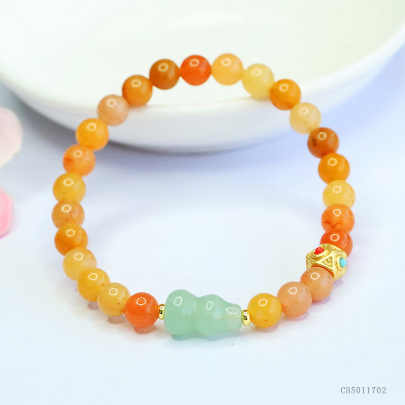 컬러풀 골드 실크 옥 어벤추린 조롱박 팔찌 (CB) 5011702 ）