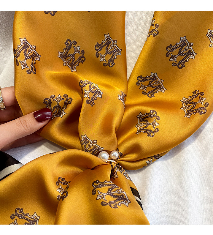 Nouveau foulard en soie imprim couronne jaune printemps et t simulation foulard en soie chlepicture3