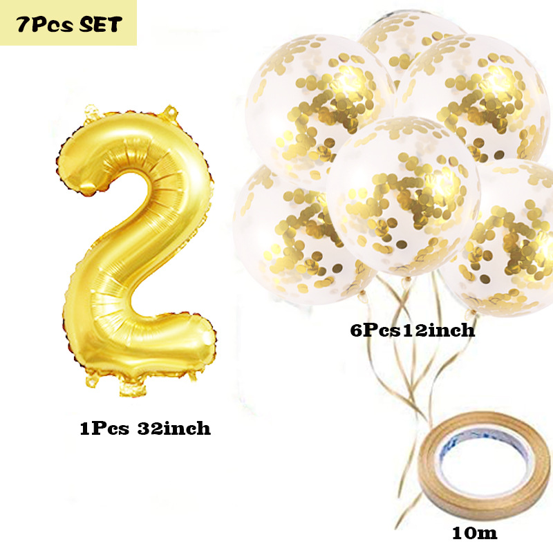 Globo de lentejuelas de confeti de 12 pulgadas Globo digital de papel de aluminio de 32 pulgadas Oro 0123456789 decoración de la fiesta de cumpleaños