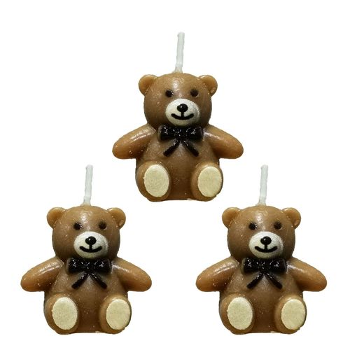 Manufacturer wholesale Korean birthday candle cake baking decoration cartoon brown teddy bear 3 pack bear candle