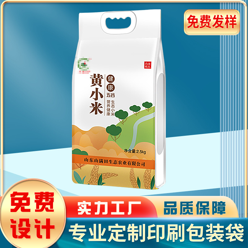 厂家印刷小米真空包装 5斤塑料坚果咖啡豆袋 10面粉大米手提袋子