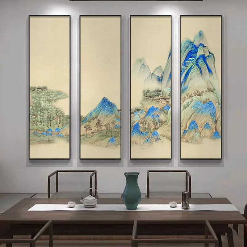 新中式铝合金客厅沙发背景墙装饰画挂画金属国画书房喷绘壁画油画