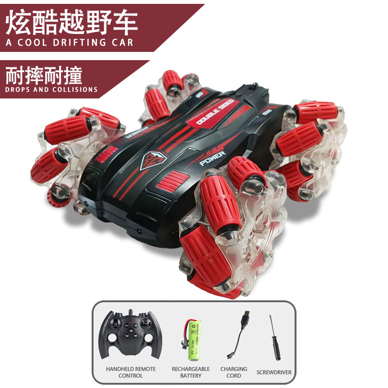 Coche de control remoto RC transfronterizo, coche de control remoto con acrobacias de gestos de doble cara, coche de juguete para niños con tracción en las cuatro ruedas, todoterreno, regalo para niños
