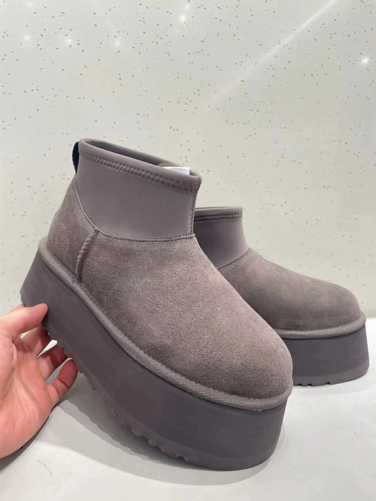 ShoeGlobe 2024 Nieuwe Mini Dip voor dames, winter dikke zool, hoogteverhogende schapenvacht, sneeuwschoen met fleecevoering, verdikte katoenen schoenen_voghion.com