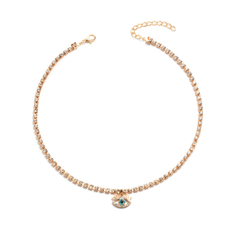Retro Devil Eye Rhinestone Claw Necklace Chain For Women_voghion.com