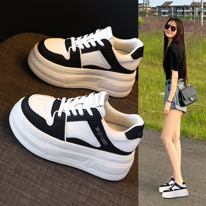 Giày sneaker nữ đế dày platform tăng chiều cao 8 cm phong cách casual — đen