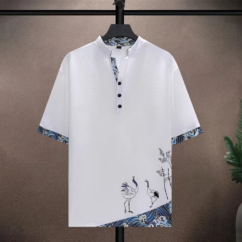 Men's Clothing Ice silk suit men's summer thin Tang suit short sleeve casual large size style men's loose Hanfu suit_voghion.com